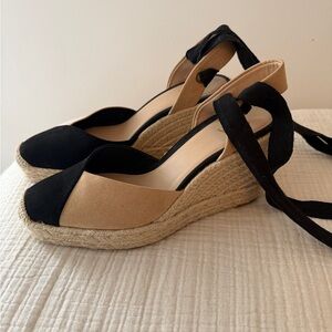 Zara Black and Tan Espadrille Wedges
